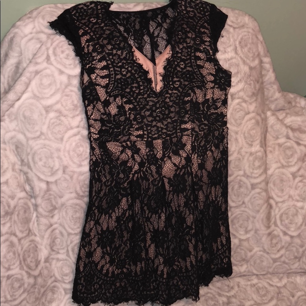 Black/Pink lace A-Line dress
